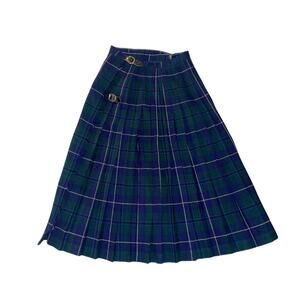 Vintage Glengary Pleated Kilt Pleated Wrap Navy Blue Wool Scotland Size SM